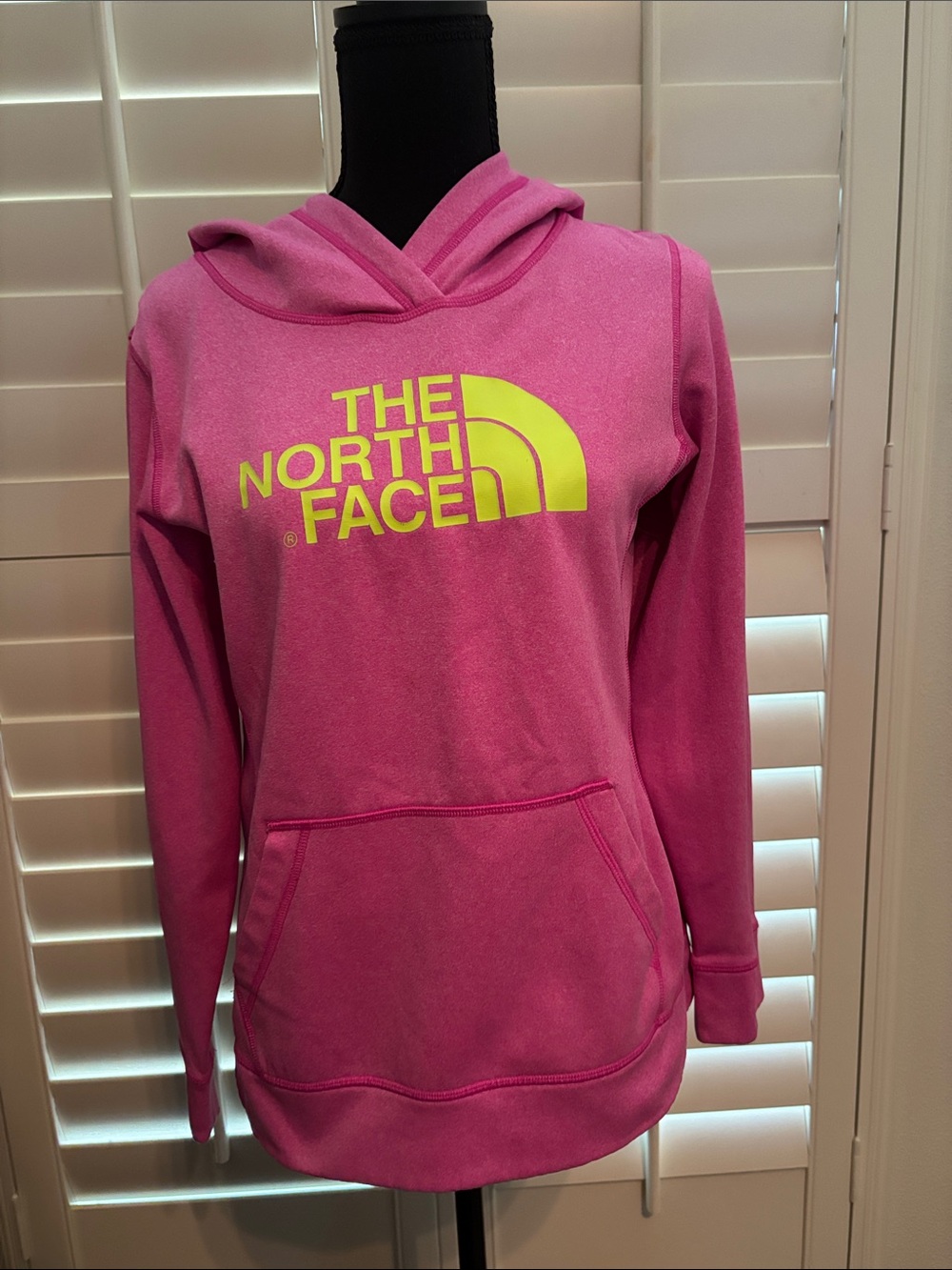 The North Face Women's Pink Hoodie with Yellow Logo